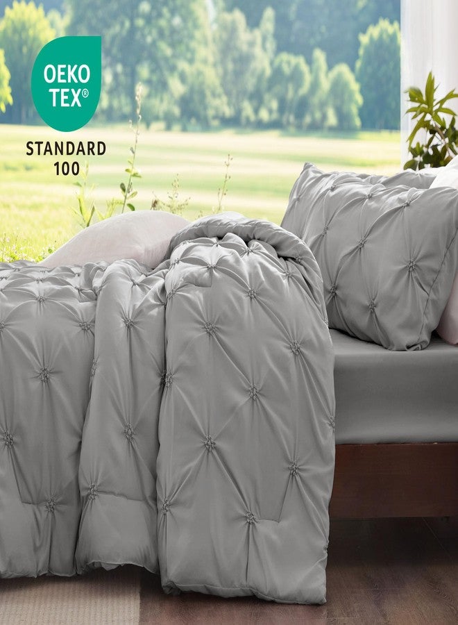 BEDELITE Grey Queen Comforter Set - 3 Pieces Boho Pintuck Bedding Comforter Sets, Lightweight Soft & Warm Bed Comforter Queen with 2 Pillowcases for All Season - Image 3