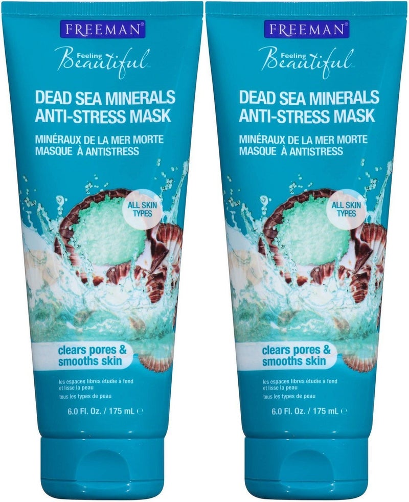 Freeman AntiStress Clay Facial Mask with Dead Sea Minerals Balancing and Clearing Beauty Face Mask 6 oz 2 Pack