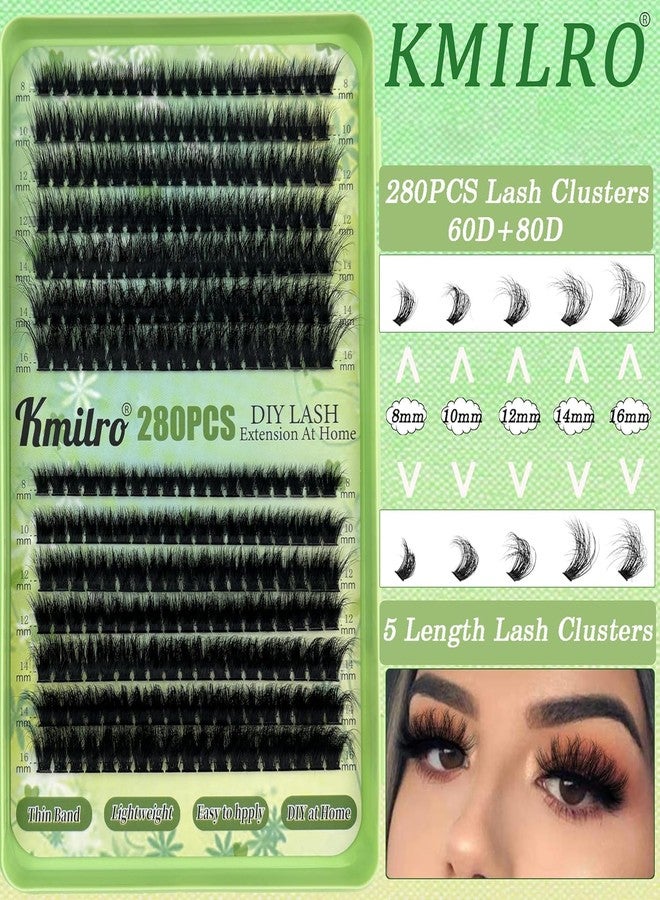 Kmilro Volume Lash Clusters 8-16mm Thick Cluster Eyelash Extension 60D+80D Eyelash Clusters 280pcs Super Soft Individual Lashes Plant Fibres Wispy False Eyelashes DIY Lash Extension - Image 4