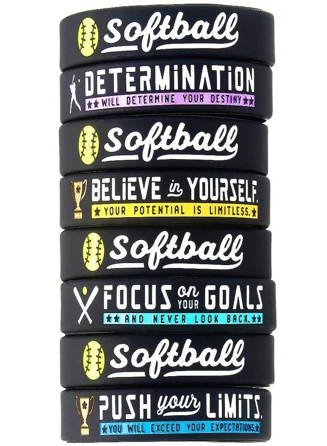 Inkstone (12-Pack Softball Bracelets with Motivational Sports Quotes - Wholesale Pack of 12 Silicone Rubber Wristbands for Bulk Softball Gifts and Party Favors - for Boys Girls Men Women - Image 2