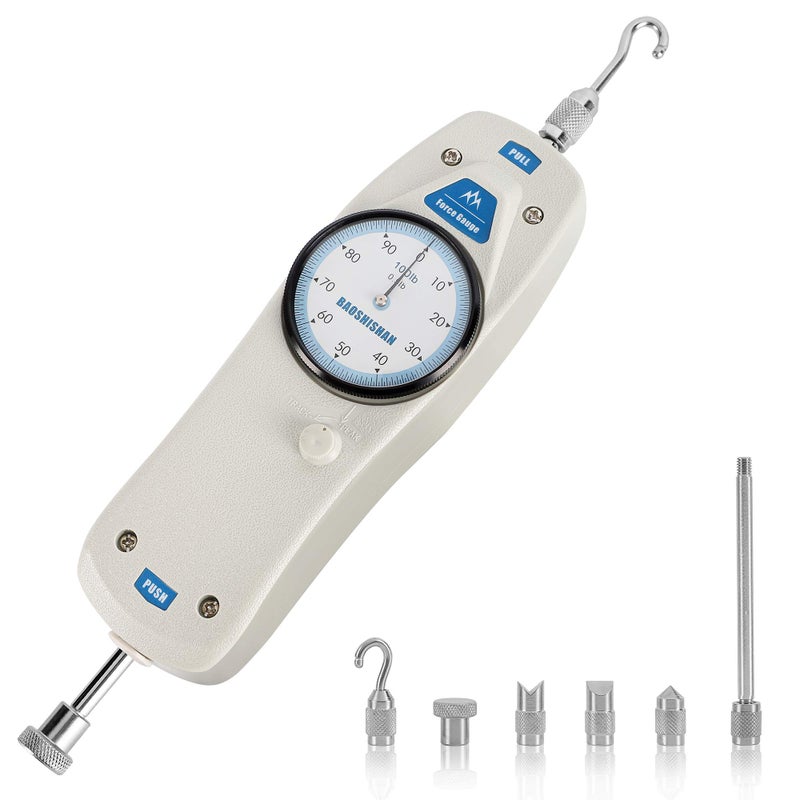 BAOSHISHAN 100lb Push Pull Force Gauge Force Tester Meter with Calibration Certificate and Carrying Case for Tension and Compression Load Plug Force Destructive Tests School Teaching DL100LB