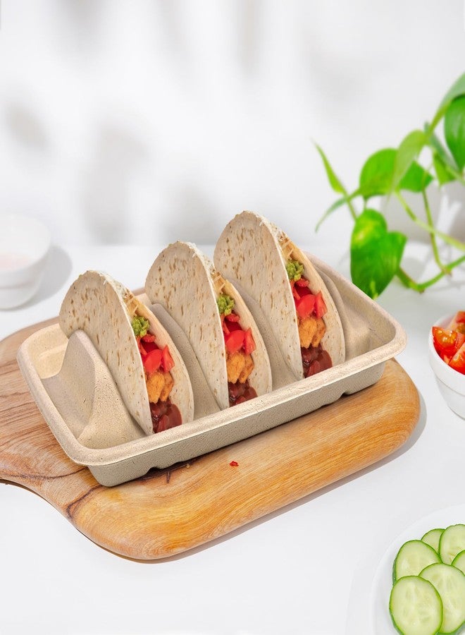 Yecerudip 100 Pack Disposable Taco Holders, Disposable Taco Plates with Dividers, Compostable Paper Taco Holder Plates Trays, Taco Bar Serving Set for a Party, Taco Night, Taco Tuesday Decorations - Image 4