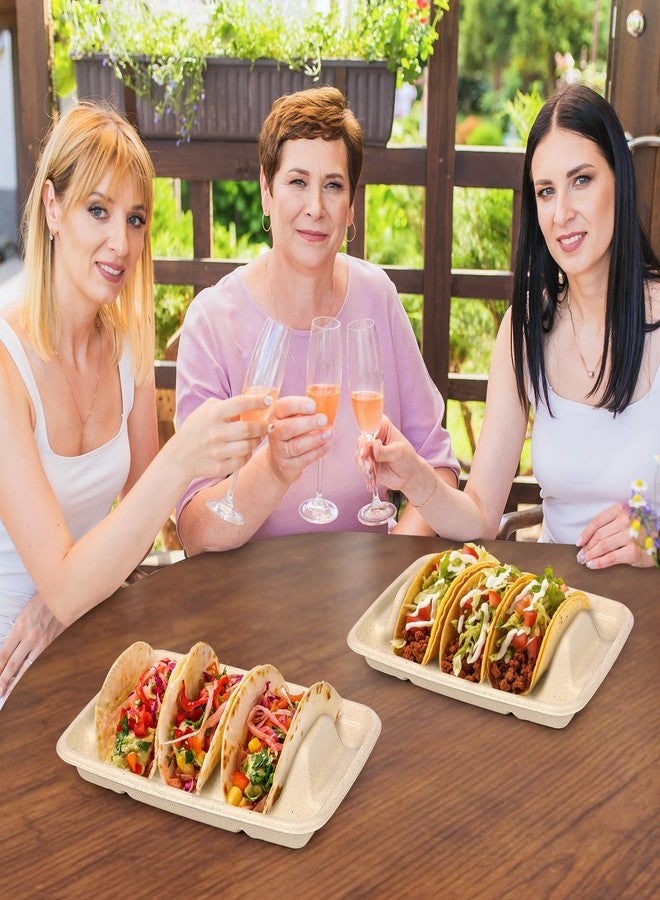 Yecerudip 100 Pack Disposable Taco Holders, Disposable Taco Plates with Dividers, Compostable Paper Taco Holder Plates Trays, Taco Bar Serving Set for a Party, Taco Night, Taco Tuesday Decorations - Image 5