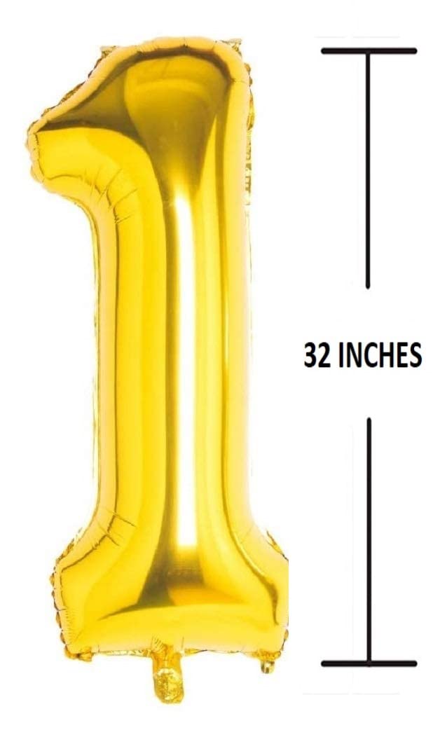 Flavouredlove 32inches one Foil Number Air or Helium Balloon Party Decoration Gold Pack of 1 | 1 Year No. Balloons Birthday/Anniversary (Gold 1) - Image 2