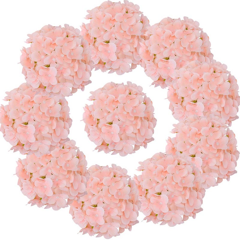 LUSHIDI Silk Hydrangea Heads with Stems Artificial Flowers Heads for Home Wedding DecorPack of 10 Peach Pink