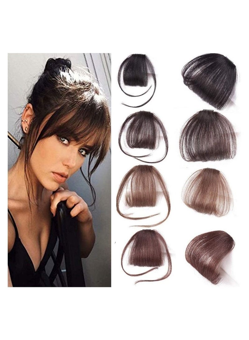 Estelle Clip in Bangs Hair Extensions Thin Neat Air Bangs for Women One Piece Hair Clip Full Neat Fringe, Side Bang Straight False Hairpiece With Clip Accessories (Without Sideburn, Light Brown) - Image 2