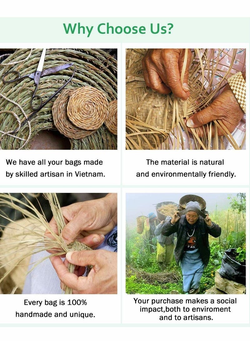 Excefore Women Straw Handbag, Summer Beach bag, Handmade Large Tote Bag Womens Handbag - Image 3