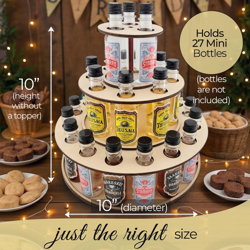 Shot Cake Party Centerpiece Display for Mini Liquor Bottles | 21st Birthday Holiday Celebration Decoration (Three Tier, Natural Wood) - Image 2