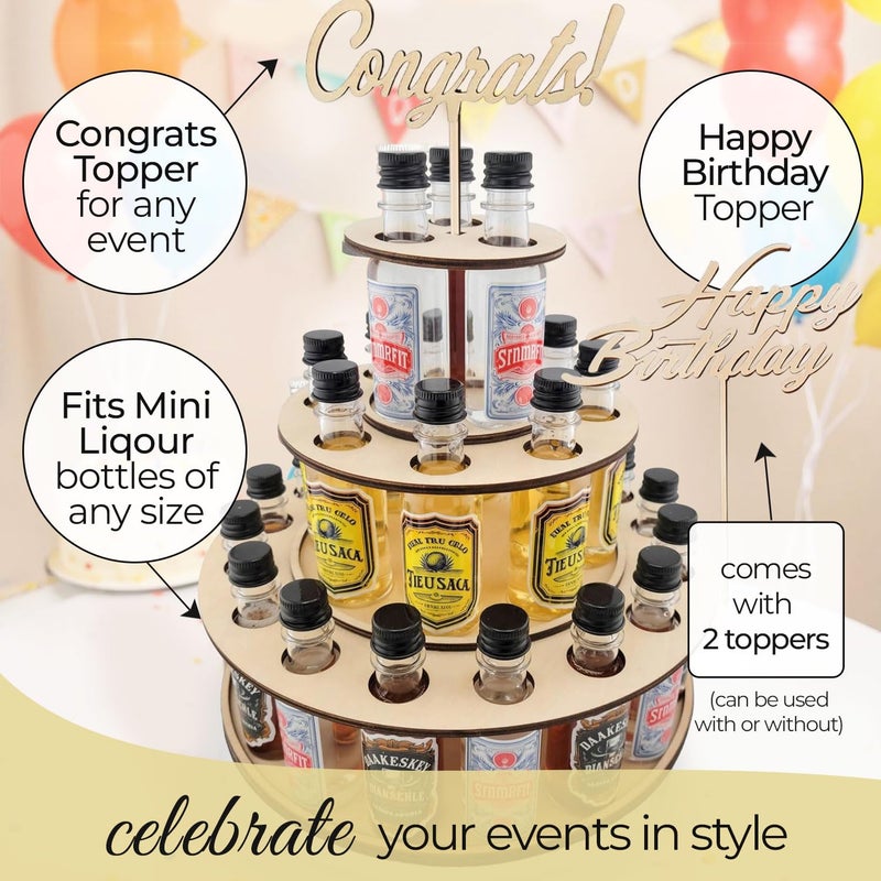 Shot Cake Party Centerpiece Display for Mini Liquor Bottles | 21st Birthday Holiday Celebration Decoration (Three Tier, Natural Wood) - Image 4