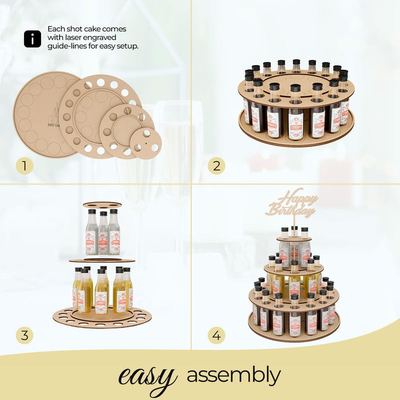 Shot Cake Party Centerpiece Display for Mini Liquor Bottles | 21st Birthday Holiday Celebration Decoration (Three Tier, Natural Wood) - Image 3