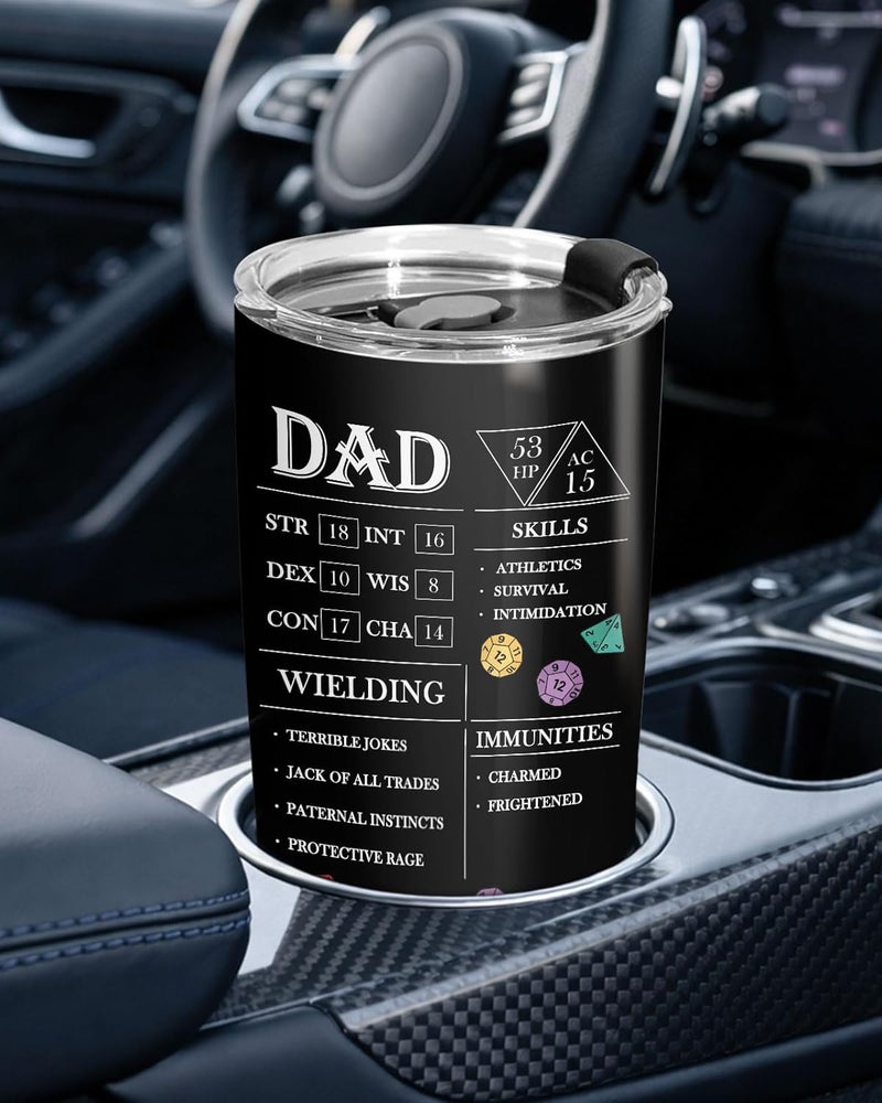 34HD Dungeon Dad Tumbler 20oz with Lid, DND Daddy Insulated Travel Coffee Mug, Funny RPG Dragons Dice Father's Day Gift - Birthday Present to Men, Papa and Husband - Image 5