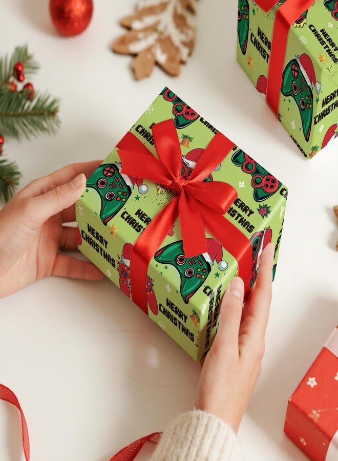 LeZakaa Gamer Christmas Wrapping Paper for Kid Boy Men, Video Game Controller Santa Hat, Novelty Green Design, Christmas Gifts for Winter Holiday Party Favors DIY Craft, Mini Roll 17 in x 16.4 Ft - Image 3
