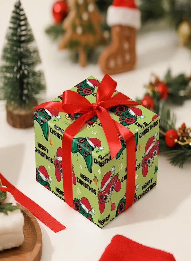 LeZakaa Gamer Christmas Wrapping Paper for Kid Boy Men, Video Game Controller Santa Hat, Novelty Green Design, Christmas Gifts for Winter Holiday Party Favors DIY Craft, Mini Roll 17 in x 16.4 Ft - Image 2
