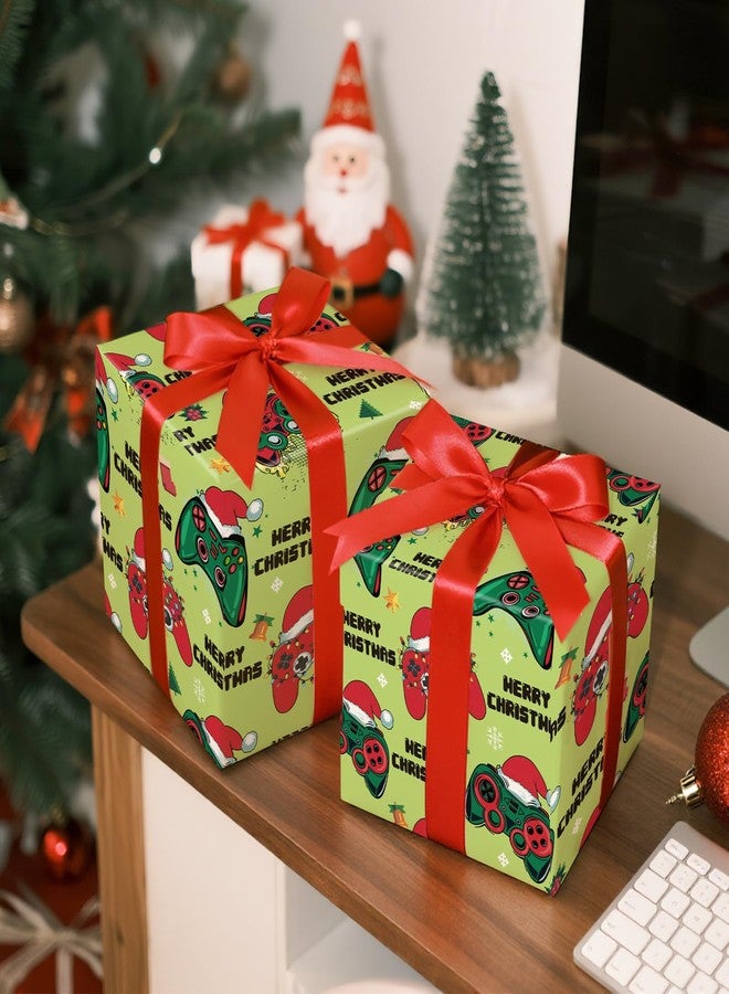 LeZakaa Gamer Christmas Wrapping Paper for Kid Boy Men, Video Game Controller Santa Hat, Novelty Green Design, Christmas Gifts for Winter Holiday Party Favors DIY Craft, Mini Roll 17 in x 16.4 Ft - Image 4