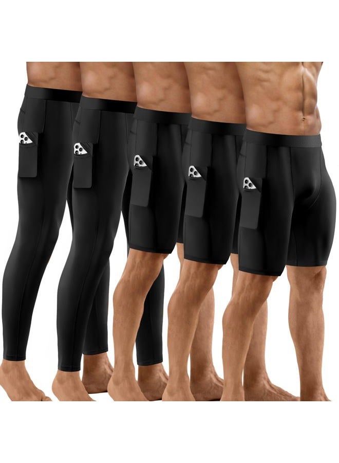 Niksa 5 Pack Compression Shorts Pant Men, Spandex Compression Underwear Running Shorts Workout Athletic Sport Leggings Black - Image 1