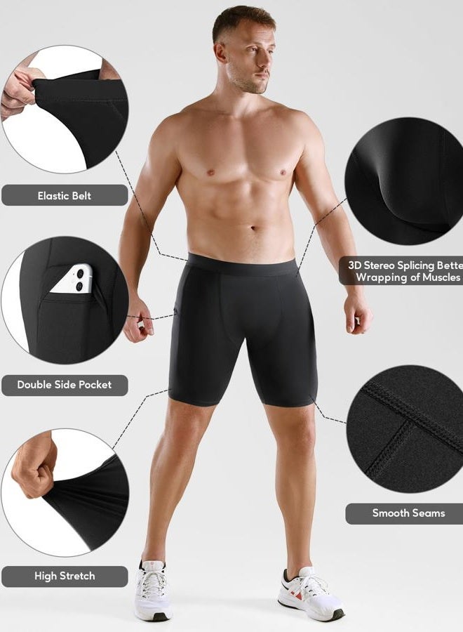 Niksa 5 Pack Compression Shorts Pant Men, Spandex Compression Underwear Running Shorts Workout Athletic Sport Leggings Black - Image 3
