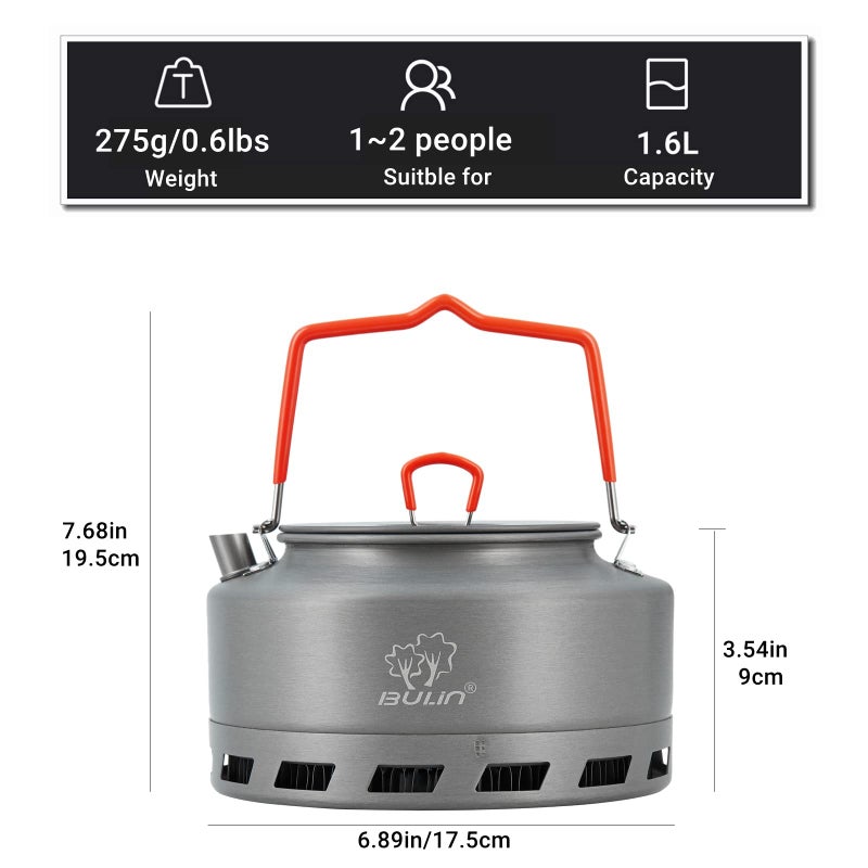 Bulin Camping Kettle 1.6L Heat Exchange Camp Tea Coffee Pot Lightweight Outdoor Hiking Gear Portable Teapot - Image 2