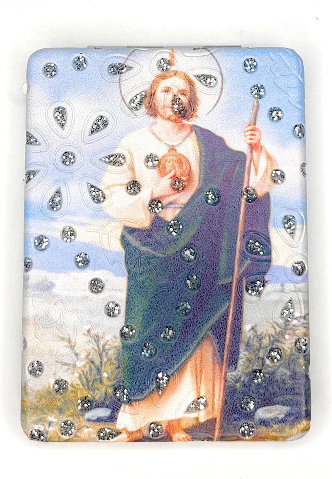 1 RELIGIOUS VIRGIN MARY ST JUDE ST JOSEPH COMPACT MAKEUP POCKET MIRROR DOUBLE SIDED 1X2X MAGNIFYING PU LEATHER MIRROR FOLDABLE EASY TO CARRY GREAT GIFT FOR YOUR LOVED ONES SAINT JUDE