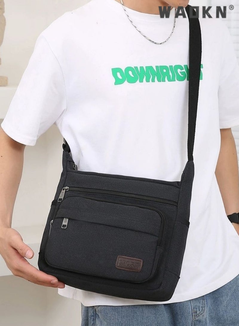 WAOKN Canvas Shoulder Messenger Bag,Cross body bag mens Men Canvas Shoulder Bags Casual Tote Travel Men's Crossbody Bag Luxury Messenger Bags Fashion Handbag Satchel Bag for Work and School（Black）  - Image 4