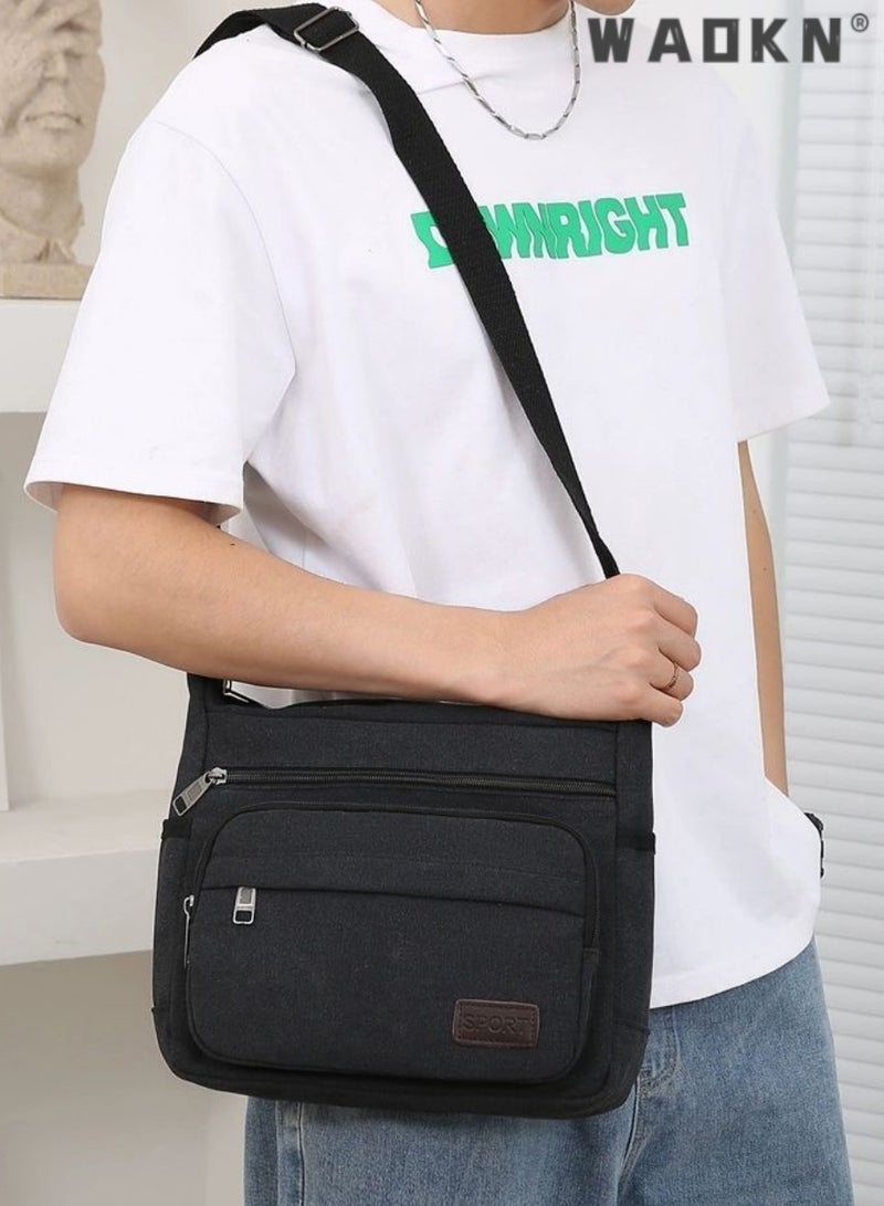 WAOKN Canvas Shoulder Messenger Bag,Cross body bag mens Men Canvas Shoulder Bags Casual Tote Travel Men's Crossbody Bag Luxury Messenger Bags Fashion Handbag Satchel Bag for Work and School（Black）  - Image 2