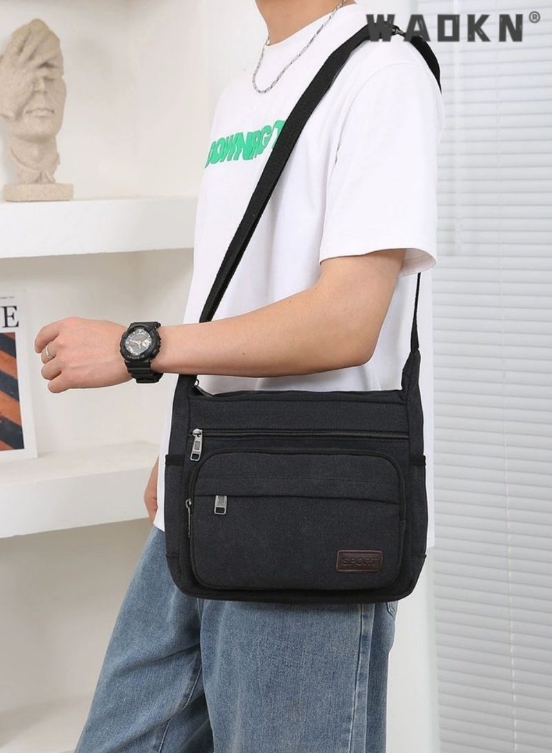 WAOKN Canvas Shoulder Messenger Bag,Cross body bag mens Men Canvas Shoulder Bags Casual Tote Travel Men's Crossbody Bag Luxury Messenger Bags Fashion Handbag Satchel Bag for Work and School（Black）  - Image 5