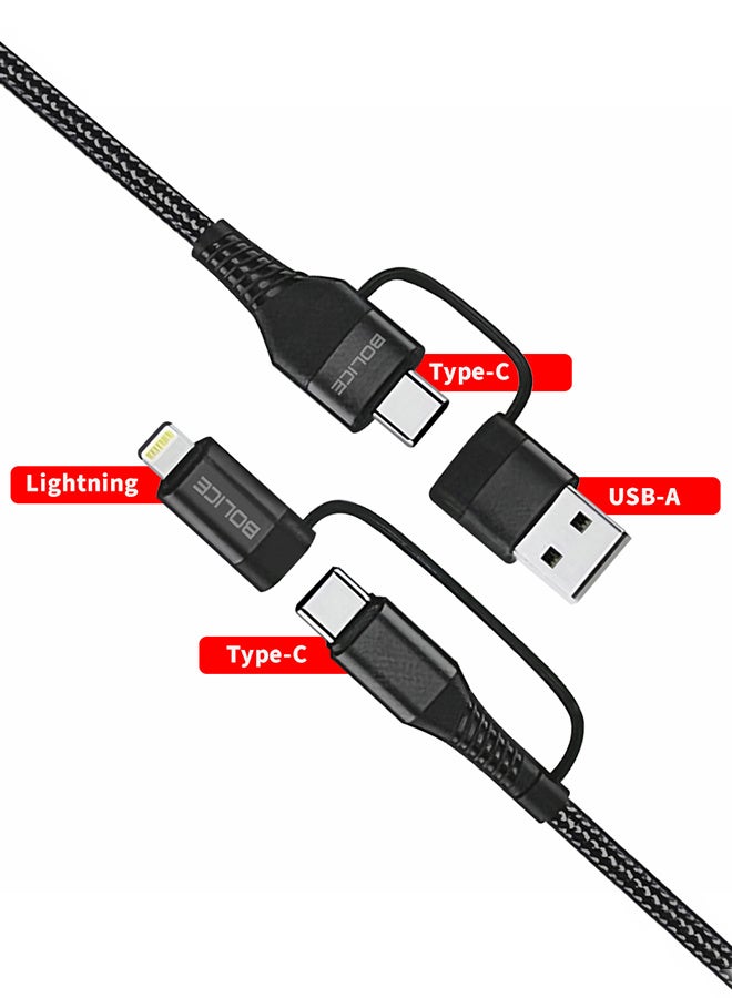 BOLICE 2-in-2 Charging Cable (BO-32) - 6A Fast Charging with USB-A - USB-C and Lightning Connectors - Image 4