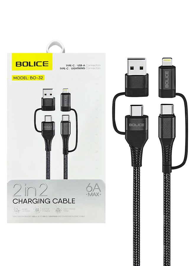 BOLICE 2-in-2 Charging Cable (BO-32) - 6A Fast Charging with USB-A - USB-C and Lightning Connectors - Image 1