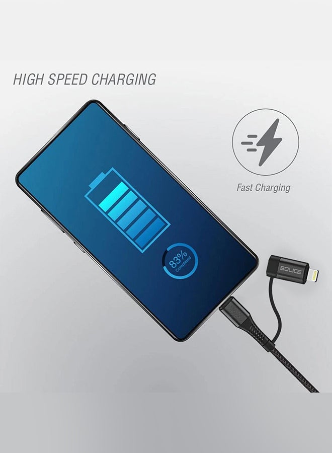 BOLICE 2-in-2 Charging Cable (BO-32) - 6A Fast Charging with USB-A - USB-C and Lightning Connectors - Image 3