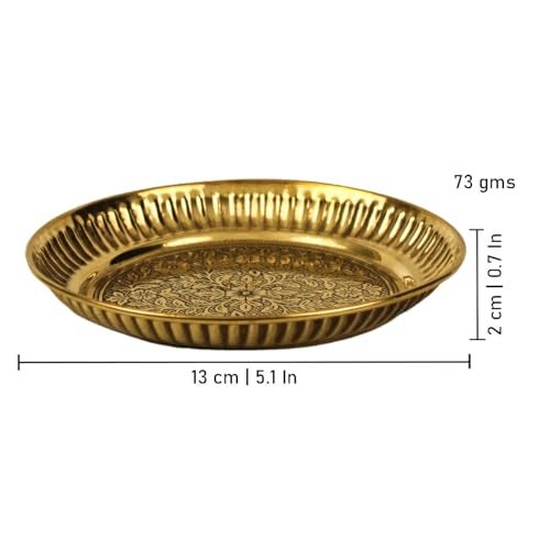 Putrika Handcrafted Brass Puja Thali | Engraved Arati Bartan Thambulam - Designer Halwa Plate (13cm, 1) - Image 3