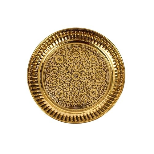 Putrika Handcrafted Brass Puja Thali | Engraved Arati Bartan Thambulam - Designer Halwa Plate (13cm, 1) - Image 5