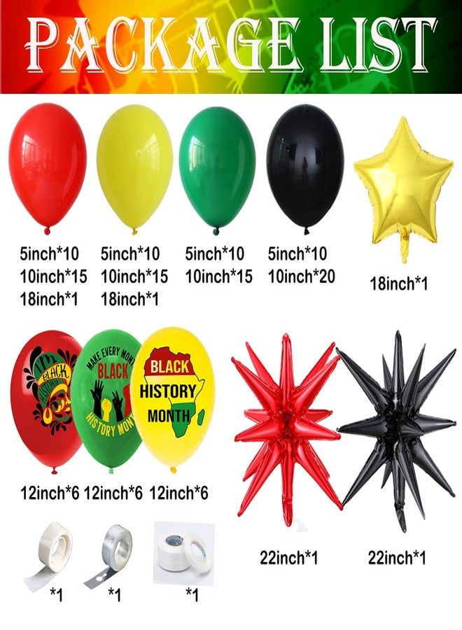 BALONAR Black History Month Balloon Arch 132pcs Africa American Freedom Day Decorations with Explosive Star Green Red Yellow Latex Balloons Black History Party Supplies - Image 2