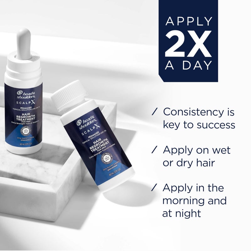 Head & Shoulders هيد آند شولدرز علاج إعادة نمو الشعر بفروة الرأس 5% مينوكسيديل للاستخدام مرتين يوميًا للرجال الذين يعانون من تساقط الشعر، إمداد لمدة 3 أشهر، 2 أونصة سائلة لكل واحدة، (مجموعة من 3)  - Image 4