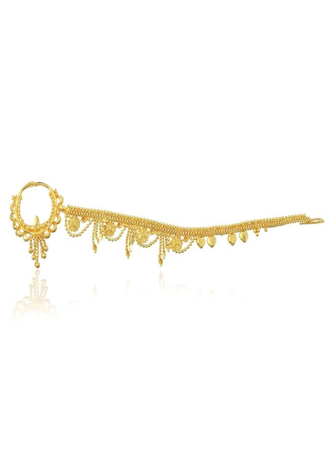 Superstore18 Brass 24KT Micron Gold Plated Nathaniya Chain Nose Ring for Women | Traditional Ethnic Bridal Jewellery | Wedding & formal occasion Wear (SST2617NTKK) - Image 2