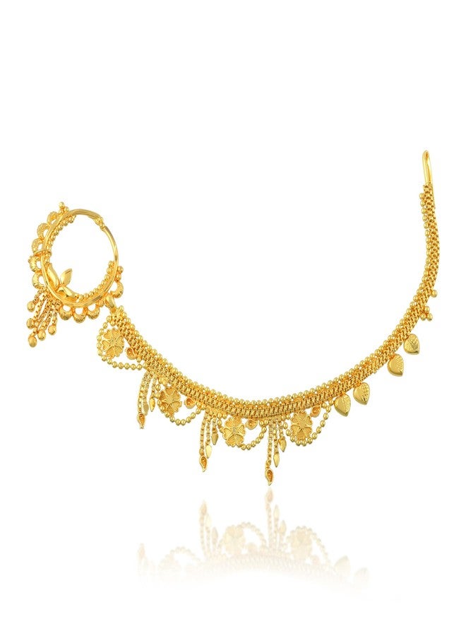 Superstore18 Brass 24KT Micron Gold Plated Nathaniya Chain Nose Ring for Women | Traditional Ethnic Bridal Jewellery | Wedding & formal occasion Wear (SST2617NTKK) - Image 1