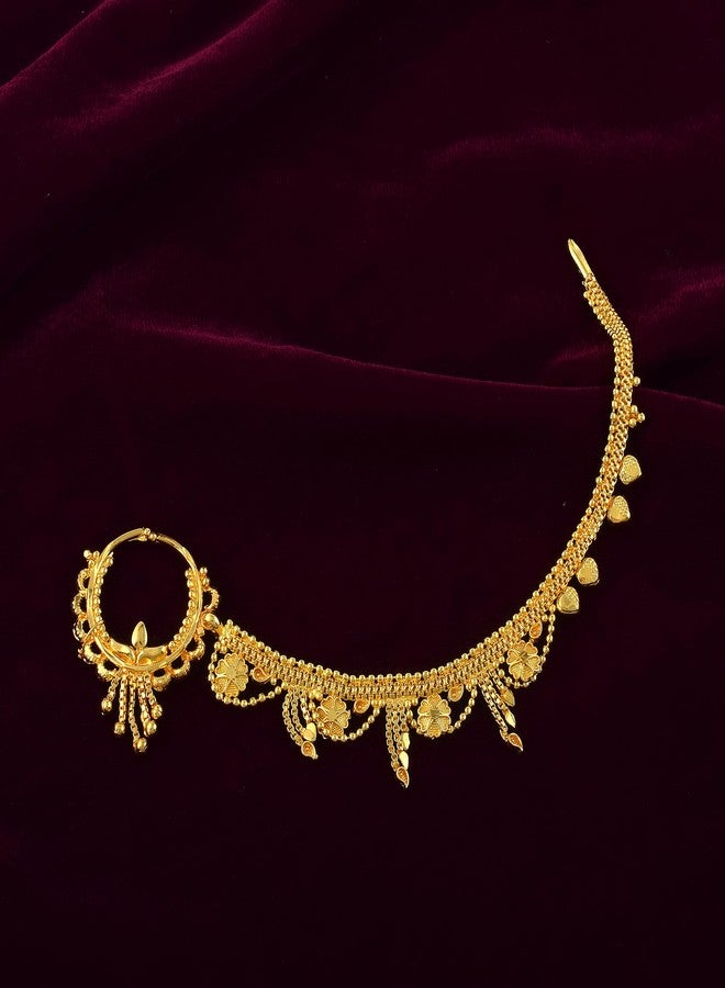 Superstore18 Brass 24KT Micron Gold Plated Nathaniya Chain Nose Ring for Women | Traditional Ethnic Bridal Jewellery | Wedding & formal occasion Wear (SST2617NTKK) - Image 3