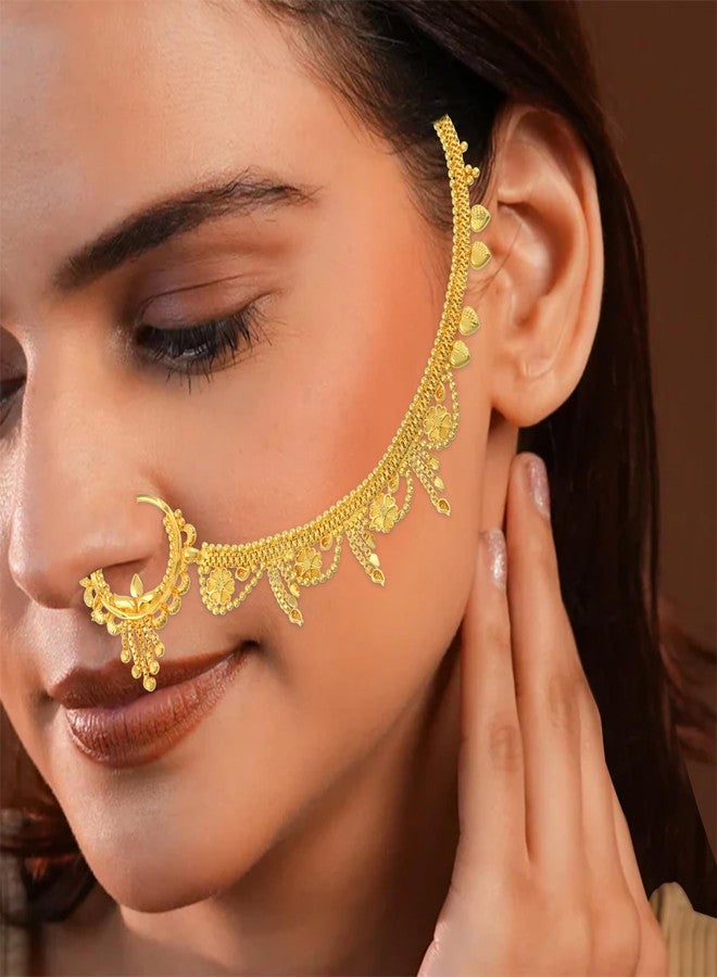 Superstore18 Brass 24KT Micron Gold Plated Nathaniya Chain Nose Ring for Women | Traditional Ethnic Bridal Jewellery | Wedding & formal occasion Wear (SST2617NTKK) - Image 4