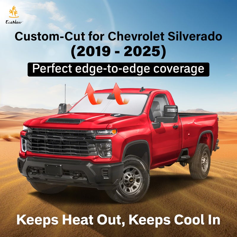 Econour Windshield Sun Shade For 2019-2025 Chevrolet/Chevy Silverado 1500 Accessories Truck (Extended Cab) Sunshade Window Sun Visor Protector Foldable Blocks Uv Rays Keep Your Car Cooler - Image 2