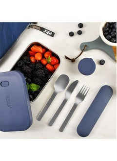 BEOLA Stainless Steel Cutlery Set, Travel Utensils Set with Silicone Case Pouch, Fork Spoon Knife Camping Set, Cutlery Set for Kids School, Set of 4 (Marine Blue)  - Image 4