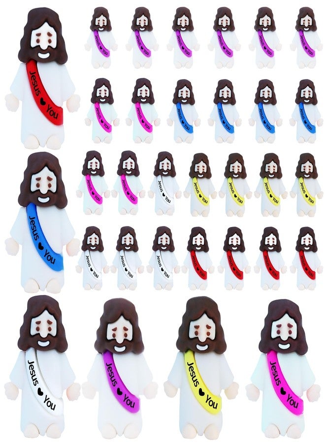ILHSTY 32 Pcs Little Jesus Figures - Mini Rubber Jesus Toys Jesus Love You for Easter Egg Fillers Egg Hunts Religious Party Favors Gifts Hide and Seek Baptism Gifts Sunday School (Mix Color 6) - Image 1