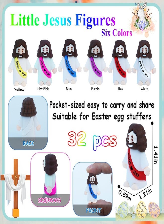 ILHSTY 32 Pcs Little Jesus Figures - Mini Rubber Jesus Toys Jesus Love You for Easter Egg Fillers Egg Hunts Religious Party Favors Gifts Hide and Seek Baptism Gifts Sunday School (Mix Color 6) - Image 2