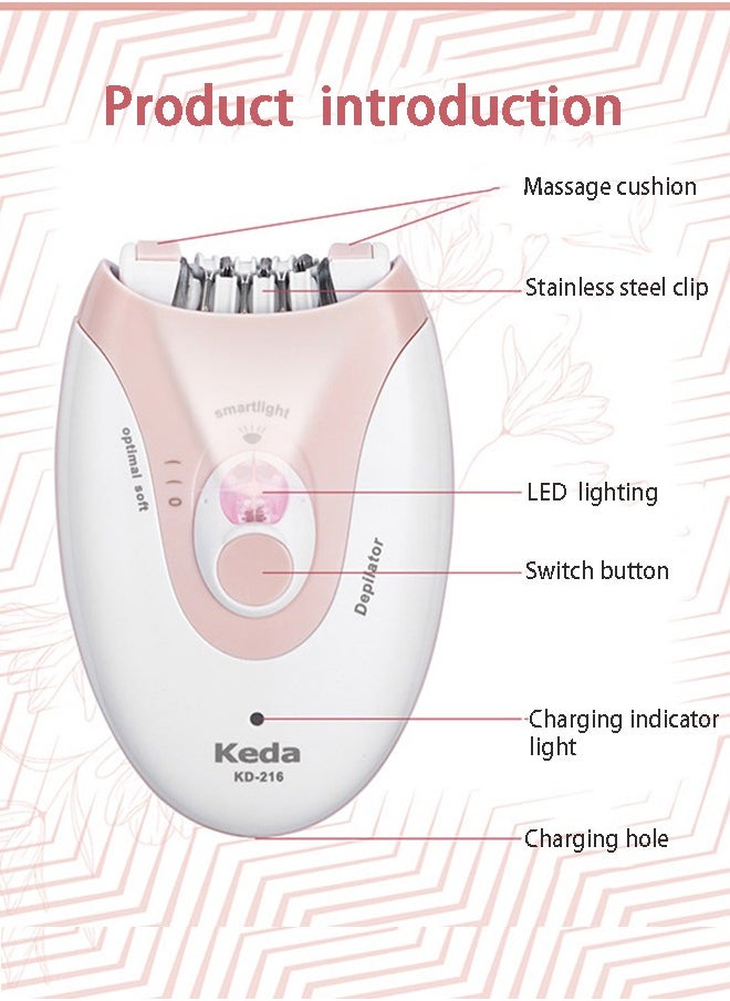 Keda Portable Hair Remover for Women, USB Charging Hair Extractor, Women's Facial Smart Electric Hair Remover, Eyebrow Lips Body Facial Easily painless Removes Hair - Pink  - Image 3