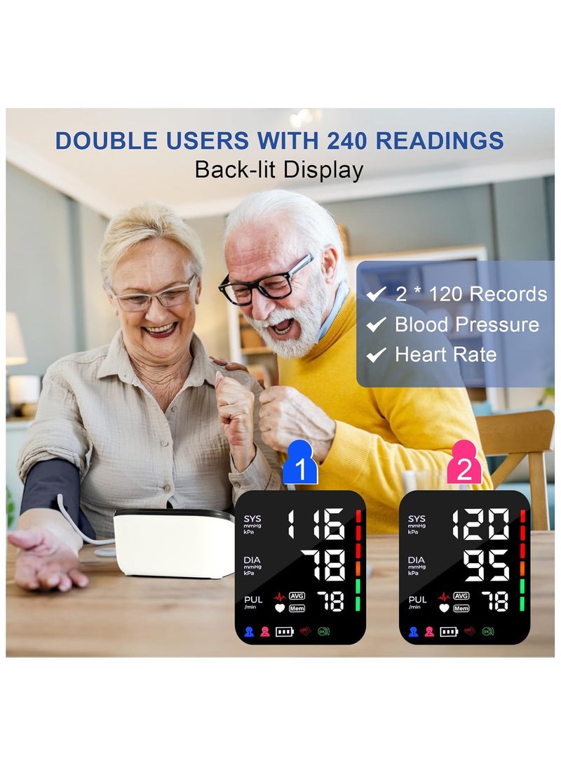 yalilai Upper Arm Blood Pressure Monitor, Automatic Digital Blood Pressure Machine with Adjustable Large Cuff, Hypertension Detector - LED Display 2 Users 240 Sets Memory  - Image 3