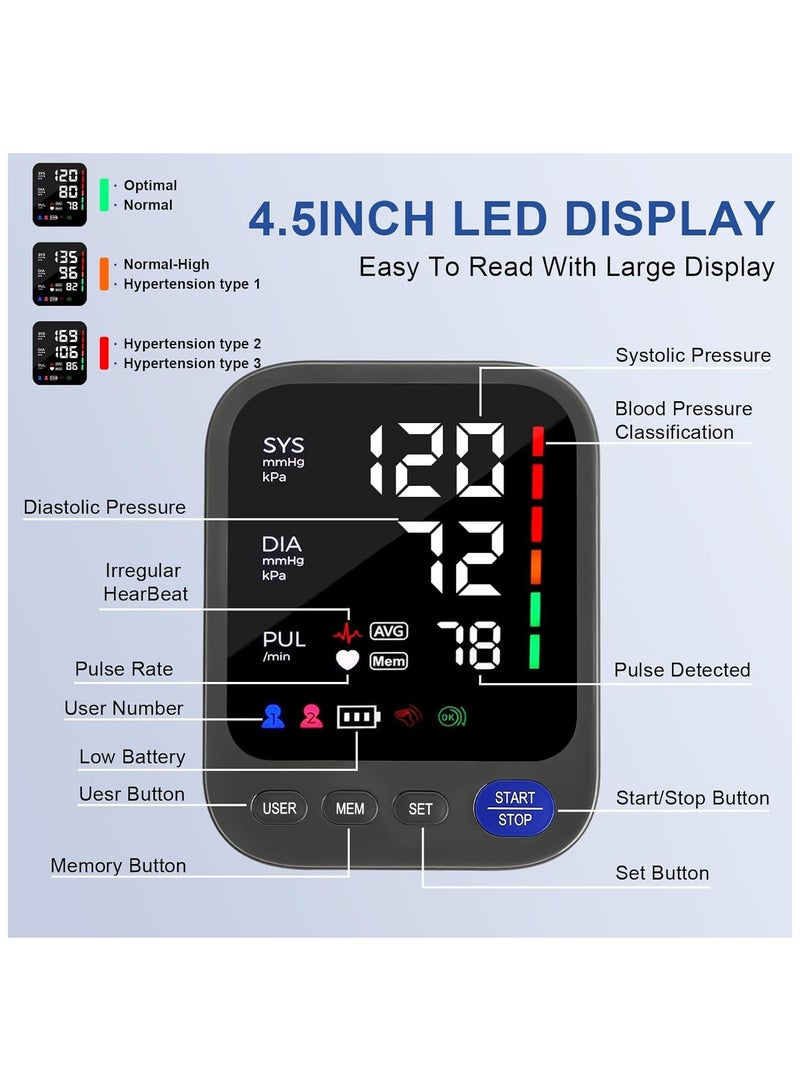 yalilai Upper Arm Blood Pressure Monitor, Automatic Digital Blood Pressure Machine with Adjustable Large Cuff, Hypertension Detector - LED Display 2 Users 240 Sets Memory  - Image 2