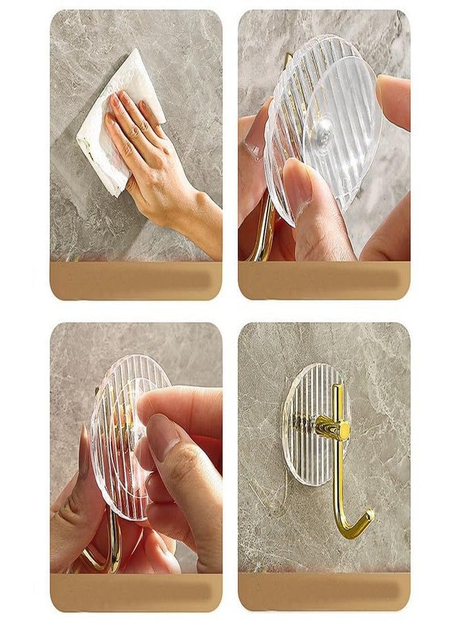 NISHIV Self Adhesive Acrylic Golden Wall Hook Hanger - Magic Sticker for Home Kitchen Bathroom Bedroom Door Organizers - Transparent Hooks Set of 6 - Image 2