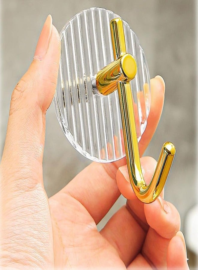 NISHIV Self Adhesive Acrylic Golden Wall Hook Hanger - Magic Sticker for Home Kitchen Bathroom Bedroom Door Organizers - Transparent Hooks Set of 6 - Image 1