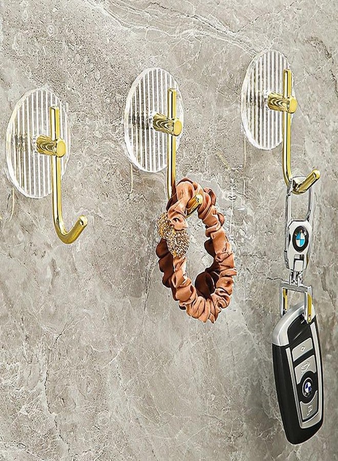 NISHIV Self Adhesive Acrylic Golden Wall Hook Hanger - Magic Sticker for Home Kitchen Bathroom Bedroom Door Organizers - Transparent Hooks Set of 6 - Image 4