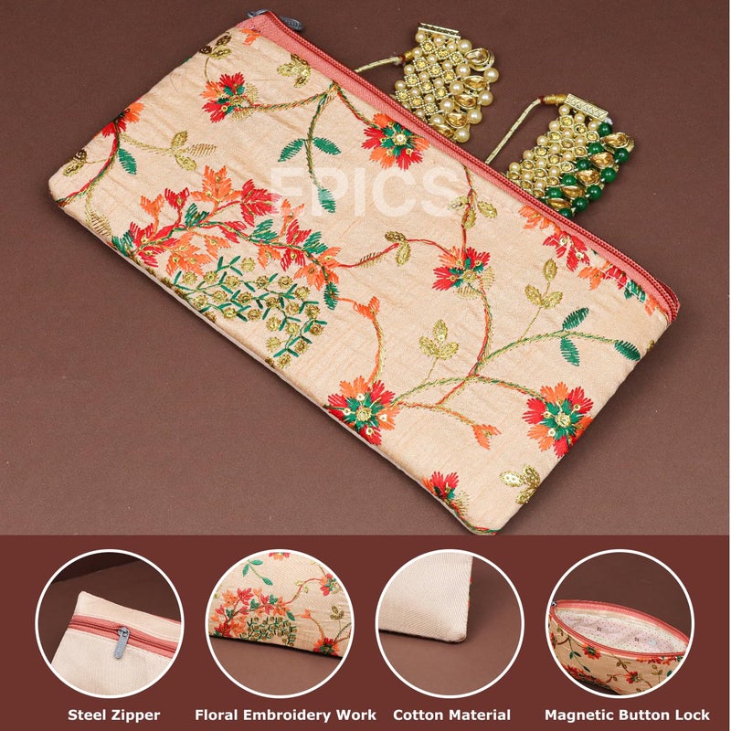 Epics Embroidery Mix Flower Designed Wedding Return Gift Women Wholesale Bridal Traveling potli Bag with Zipper for Ladies Shagun Purse Gifting Haldi Mehandi Come as Combo - Image 3