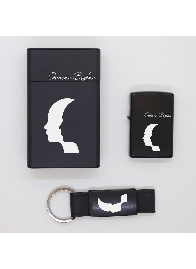 Ada Lazer - Personalized Gemini Metal Cigarette Box, Zippo Lighter and Keychain Set - Image 1
