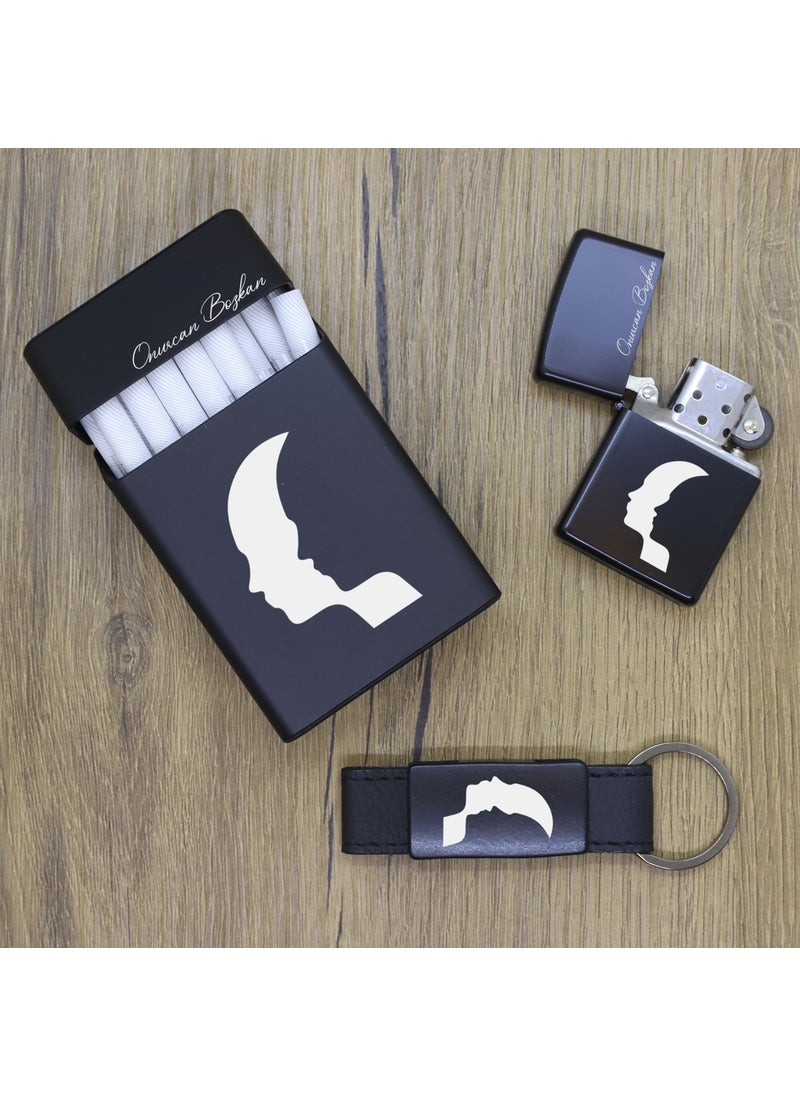 Ada Lazer - Personalized Gemini Metal Cigarette Box, Zippo Lighter and Keychain Set - Image 1