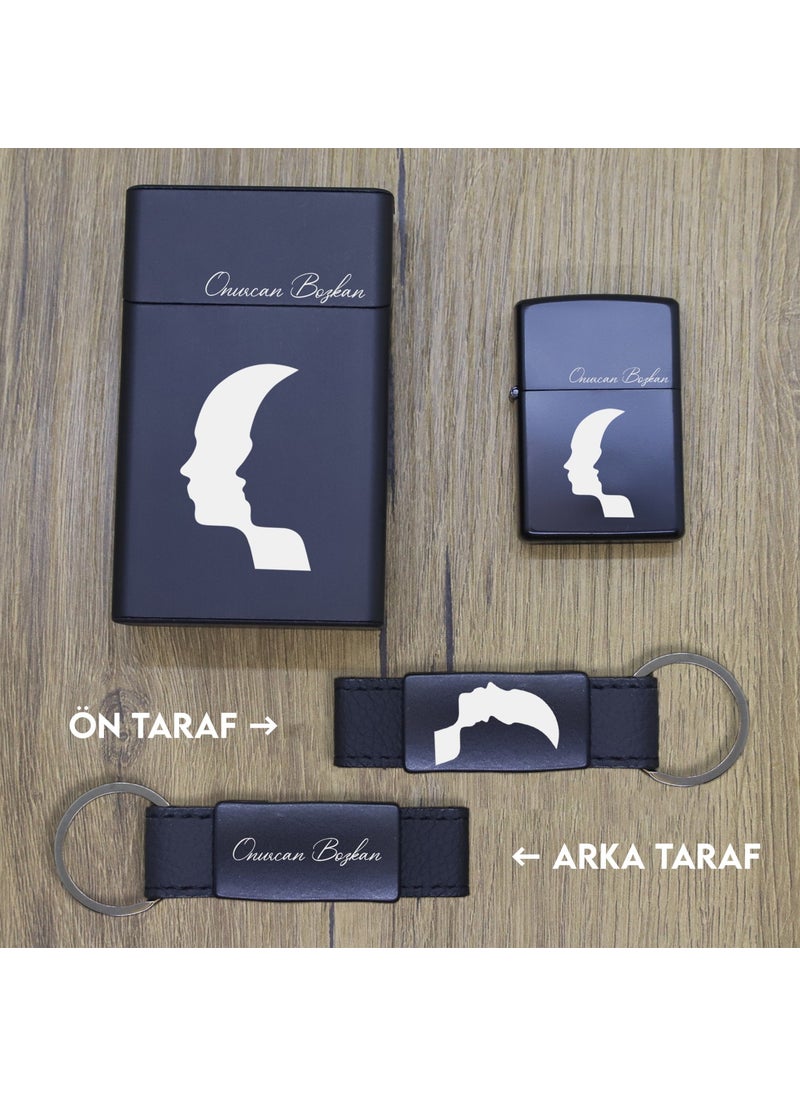 Ada Lazer - Personalized Gemini Metal Cigarette Box, Zippo Lighter and Keychain Set - Image 1